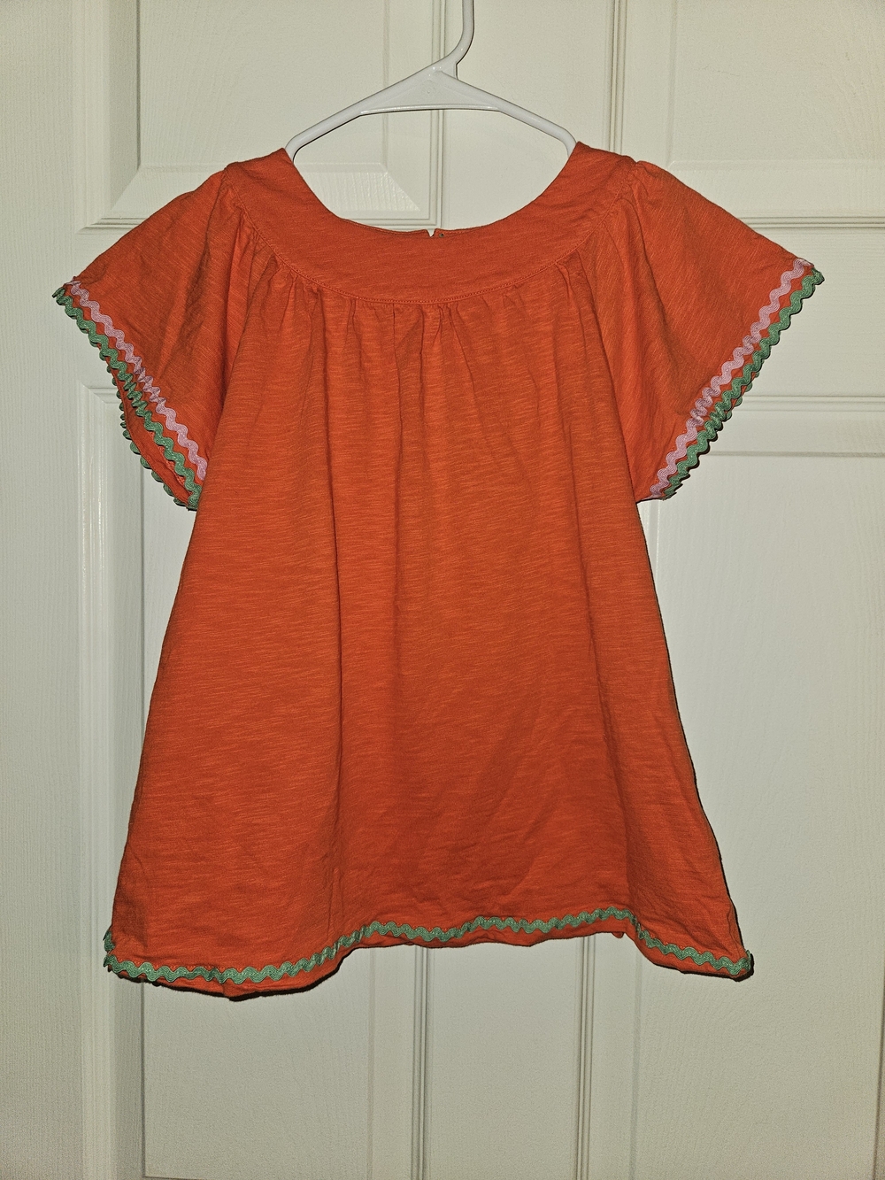 Mini Boden Orange Flutter-Sleeve Girl's Top with Ric-Rac Trim